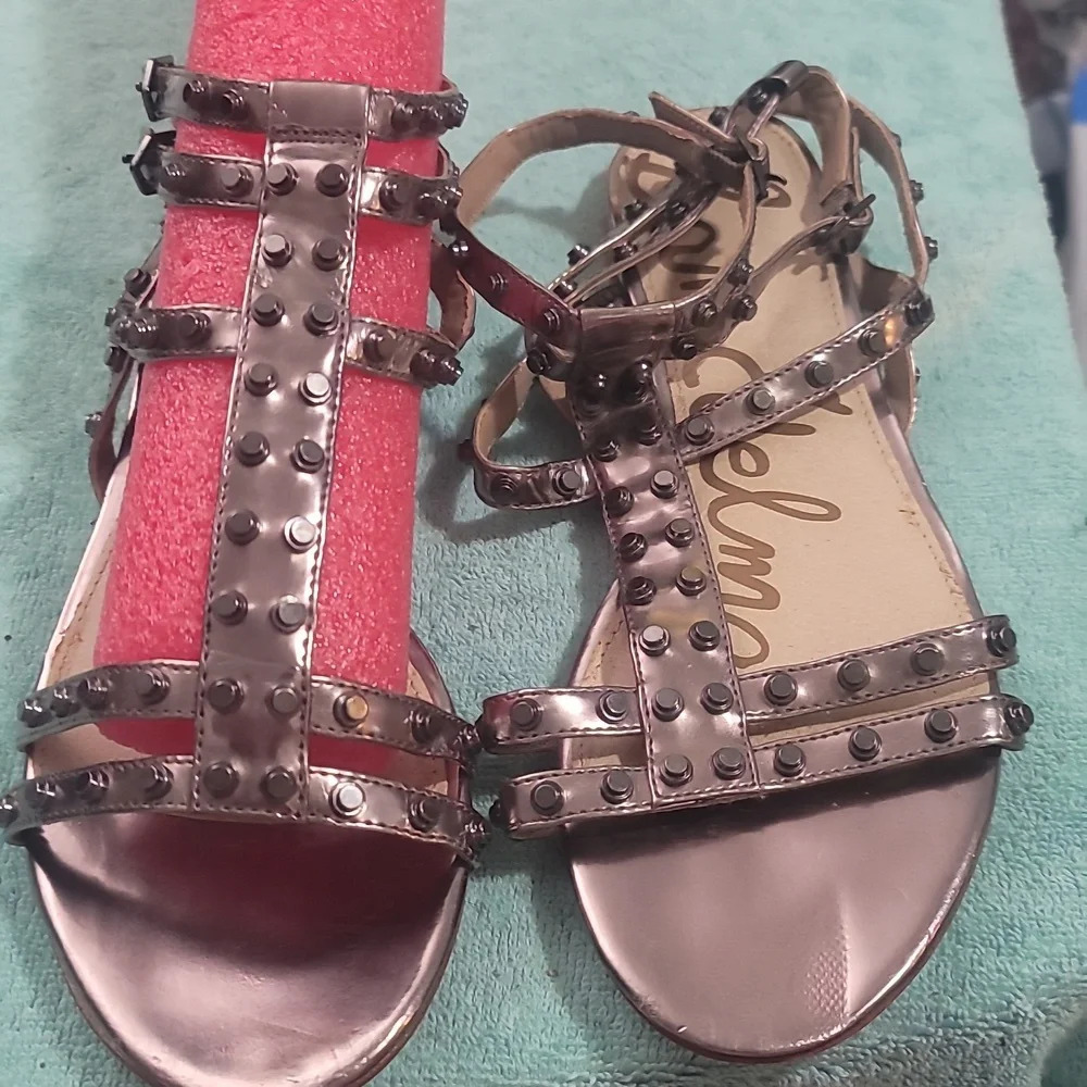 Sam Edelman Berkeley pewter studded gladiator flats open toe sandals 8 - Picture 2 of 9
